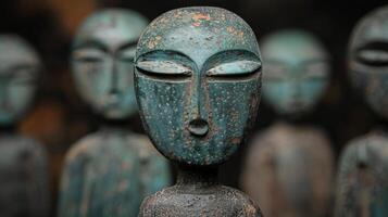 Buddhist Statue in Tranquil Temple Garden at Sunset photo