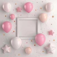 Decorative Pink Party Elements Arranged With Empty Space for Celebration Invitation photo