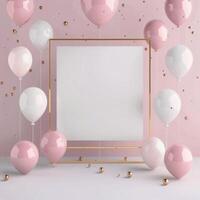 Decorative Balloons With Empty Frame on Pastel Background for Celebratory Events photo