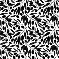 Seamless pattern with botanical olive branch with olives and leaves on a white background. Black line illustration for decoration and design fabrics, textiles, souvenirs vector