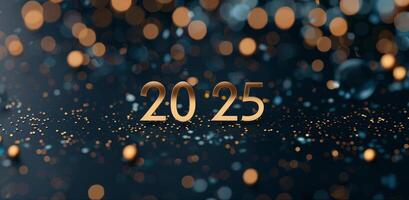 Sparkling 2025 Celebration With Shimmering Lights Against Dark Background photo