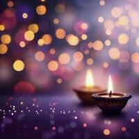 Decorative Diyas With Flame and Bokeh Background During Festival Celebration Night photo