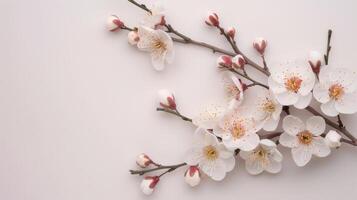 Delicate White Cherry Blossoms on Soft Background in Spring photo