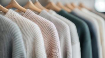 Colorful Sweaters on Display in a Retail Store photo