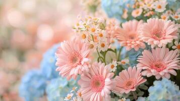 Colorful Spring Flowers Blooming in a Garden Under Soft Natural Light photo