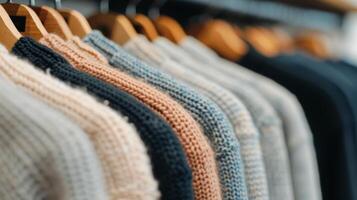Colorful Sweaters on Display in a Retail Store photo
