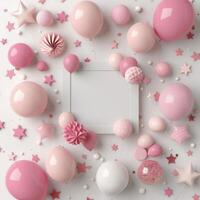 Decorative Pink Party Elements Arranged With Empty Space for Celebration Invitation photo