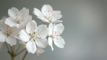 Delicate White Cherry Blossoms on Soft Background in Spring photo