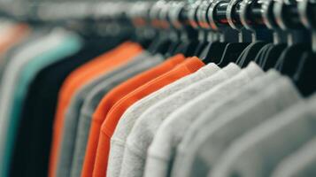 Colorful Sweaters on Display in a Retail Store photo