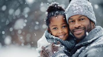 Couple Embracing in Snowy Mountain Landscape During Winter photo