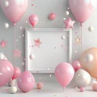 Decorative Pink Party Elements Arranged With Empty Space for Celebration Invitation photo
