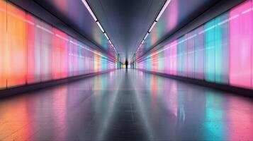 Colorful Hallway With Vibrant Lights in an Urban Transit Station at Night photo