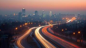 Nighttime Cityscape of Seoul With Traffic Trails and Namsan Tower Illuminated photo