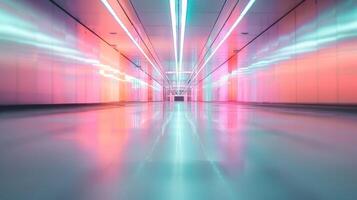 Colorful Hallway With Vibrant Lights in an Urban Transit Station at Night photo