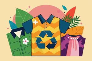 A collection of garments featuring a recycling symbol on them vector