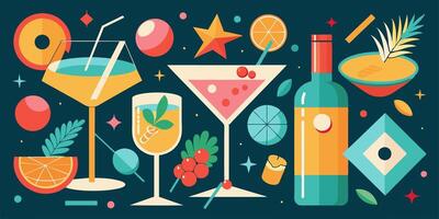 There are various categories of beverages, including a bottle of wine vector