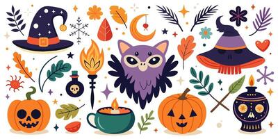 A set of halloween icons displayed on a white background vector