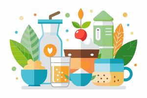 There are numerous food and beverage items depicted in the image vector