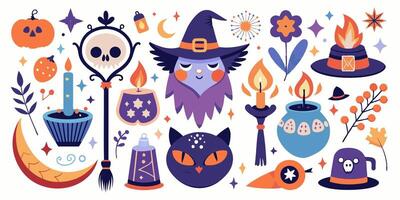 A variety of halloweenthemed icons displayed against a plain white backdrop vector