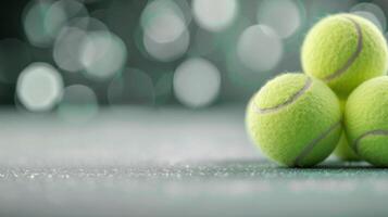 Close-Up of Green Tennis Balls on Court Surface With Bokeh Background photo