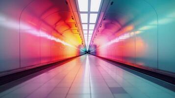 Colorful Hallway With Vibrant Lights in an Urban Transit Station at Night photo