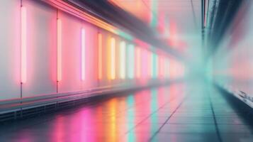Colorful Hallway With Vibrant Lights in an Urban Transit Station at Night photo