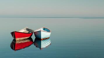 Colorful Fishing Boats Moored in Calm Waters at Dawn photo