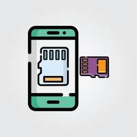 Colored outline memory card icon logo illustration design, for smartphone features theme design vector