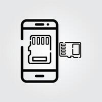 Line art memory card icon logo illustration design, for smartphone features theme design vector
