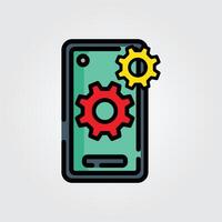 Colored outline mobile setting icon logo illustration design, for smartphone features theme design vector