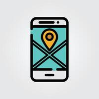 Colored outline mobile maps icon logo illustration design, for smartphone features theme design vector