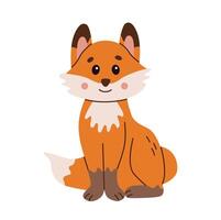 Flat style illustration of a cute fox cub sitting happily Perfect for children designs, greeting cards, and digital projects Warm, friendly character suitable for various creative uses vector