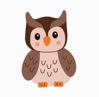 Flat style illustration of a cute owl with big eyes sitting calmly Perfect for children designs, greeting cards, and digital projects Warm, friendly character suitable for various creative uses vector