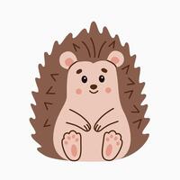 Flat style illustration of a cute hedgehog sitting happily Perfect for children designs, greeting cards, and digital projects Warm, friendly character suitable for various creative uses vector