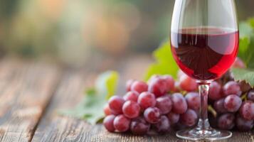 Elegant Red Wine Glass Beside Fresh Grapes in Cozy Setting photo
