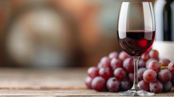 Elegant Red Wine Glass Beside Fresh Grapes in Cozy Setting photo
