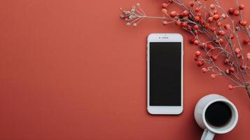 Red Smartphone Against Gradient Background in Soft Lighting photo