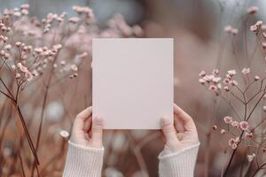 Floral Arrangement With Blank Canvas On Table Surrounded By Dried Flowers photo