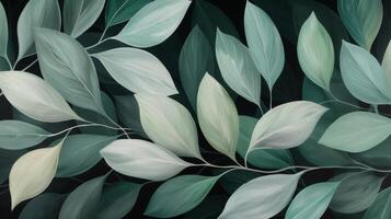 Variety of Green Leaves Laid on Dark Surface for Natural Aesthetic Display photo