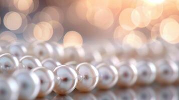 Elegant Pearl Necklace Displayed With Bokeh Background photo