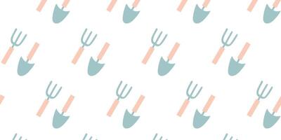 Shovel and hoe Seamless pattern. Loop Background of farm tools. illustration with Gardening Equipment isolated on White background. Flat or Cartoon Design Template for Textile, Cover vector