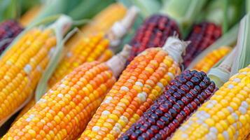 Colorful Maize Kernels Displayed at a Local Market in Autumn photo