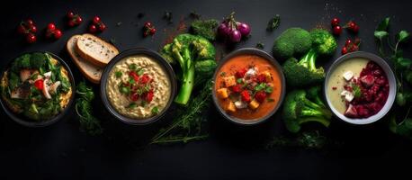 Ten Plates of Delicious Food Arranged on Wooden Tabletop photo