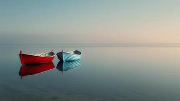 Colorful Fishing Boats Moored in Calm Waters at Dawn photo