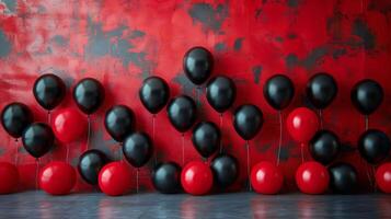 Red and Blue Balloons on Red Background photo
