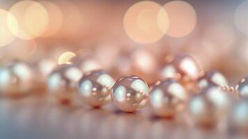 Elegant Pearl Necklace Displayed With Bokeh Background photo