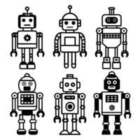 A collection of black and white robots displayed on a plain white background vector