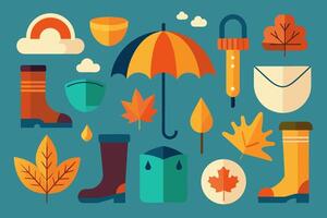 A collection of autumnthemed icons displayed against a blue backdrop vector