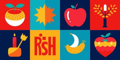 A variety of vivid icons displayed on a backdrop of blue and red colors vector