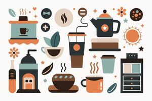 A set of coffeerelated icons on a white background vector